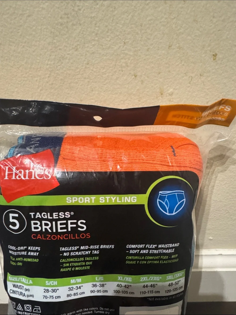 Hanes 5-Pack Tagless Briefs Black, Blue, Gray, Orange & Teal 2xl 44-46